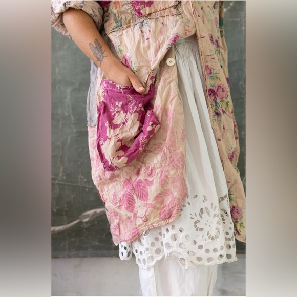 Magnolia Pearl Floral Patchwork Siyah Double Breasted Coat Jacket Abilene - Picture 6 of 14